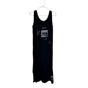 Vtg Womens Black Maxi Dress By C.C. Collection Medium Linen USA Beach